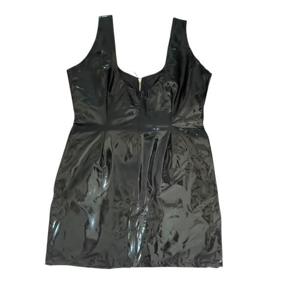 Vintage 90s Vinyl PVC Wet Look Goth Zip Front Black Mini Dress Size 16 NWT - Picture 10 of 15